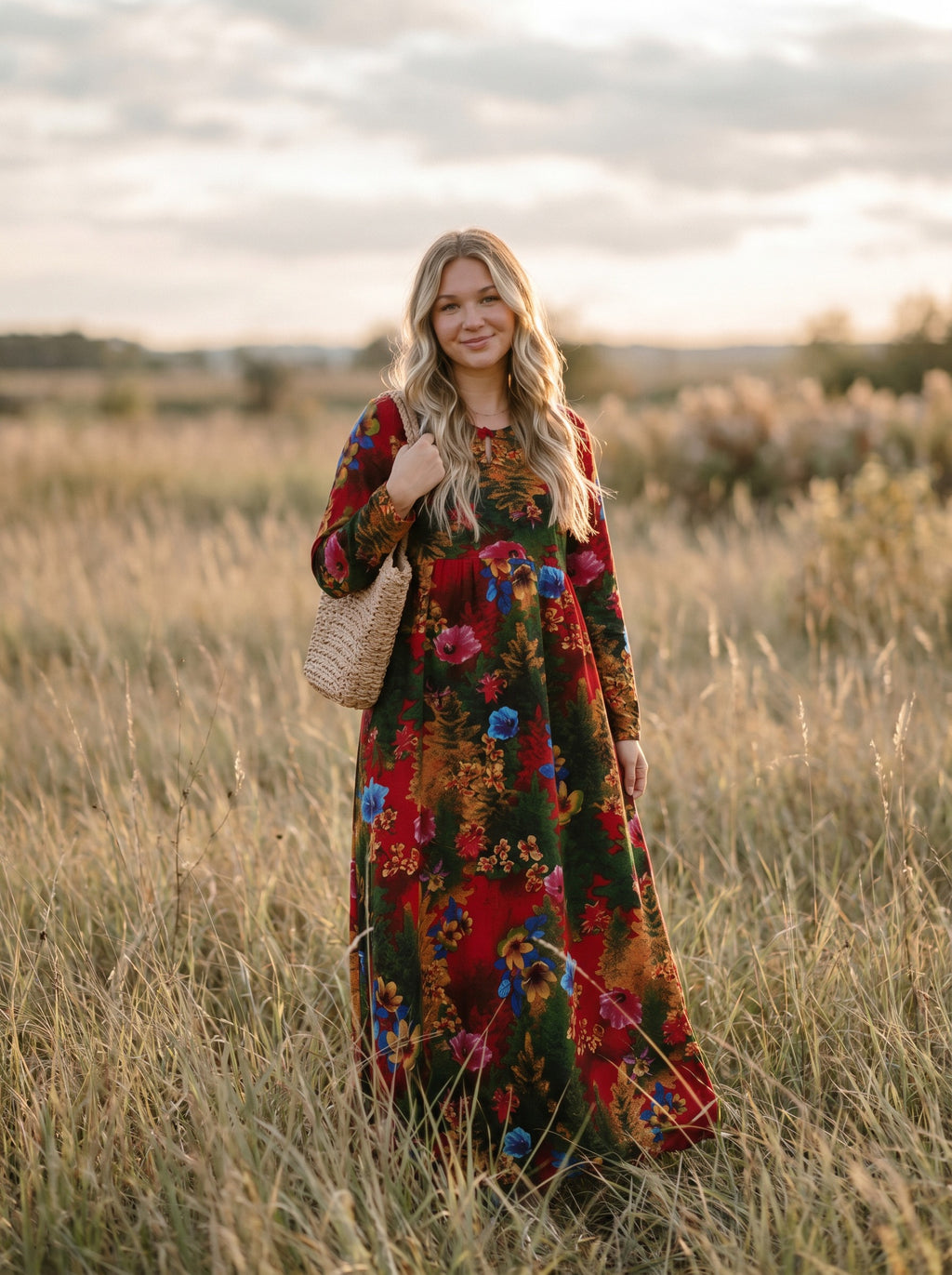 Sylvie Gathered Maxi Dress in Autumn Bouquet