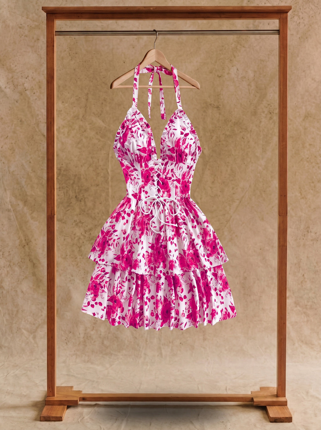 Penelope Halter Mini Dress in Watercolor Roses