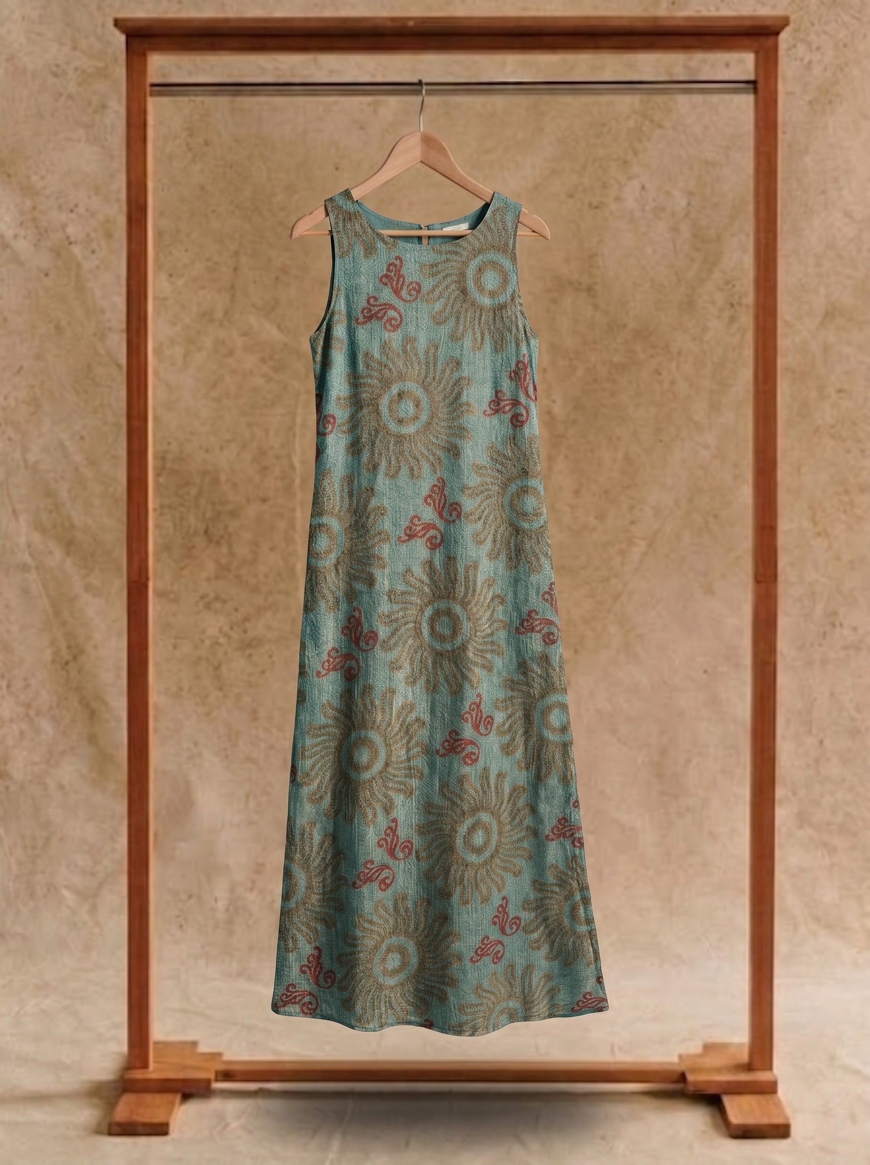 Maren Sleeveless Maxi Dress in Sage Sunflower Medallion