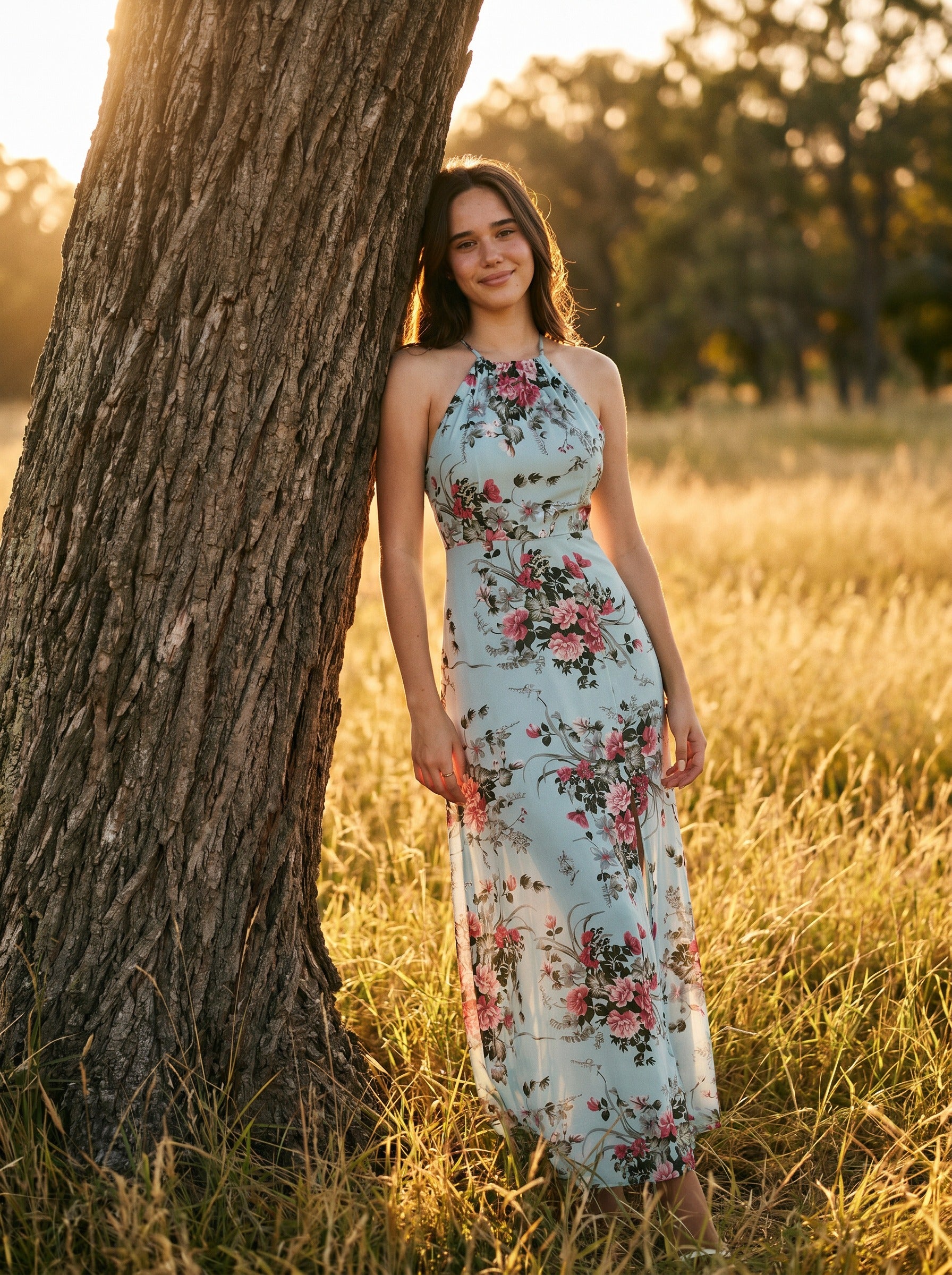 Cosima Halter Maxi Dress in Seaglass Rose