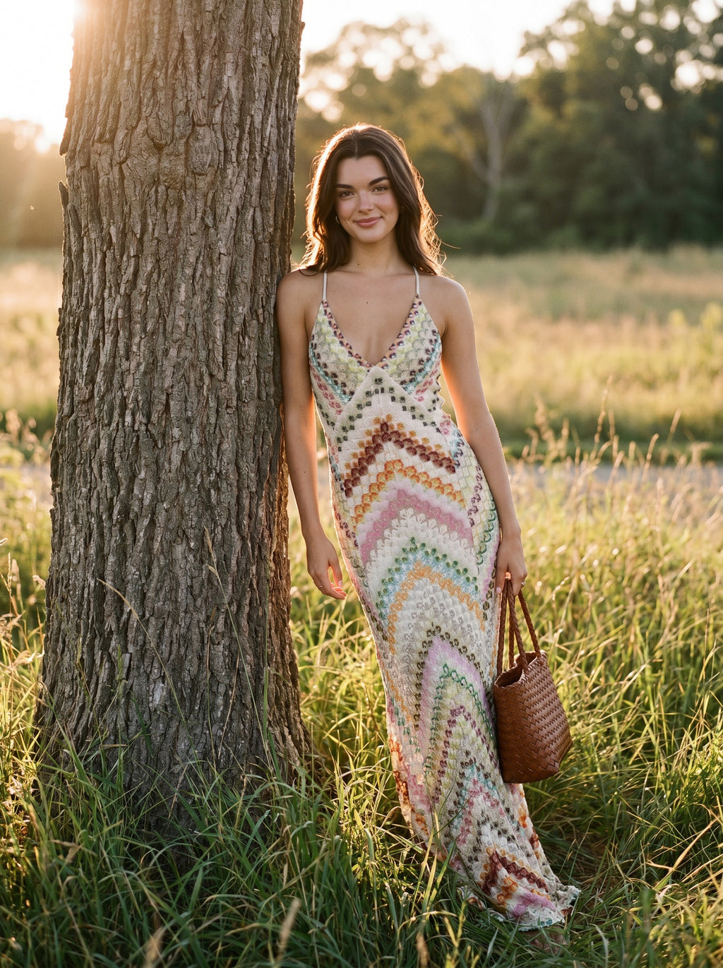 Sabine Halter Maxi Dress in Vintage Chevron