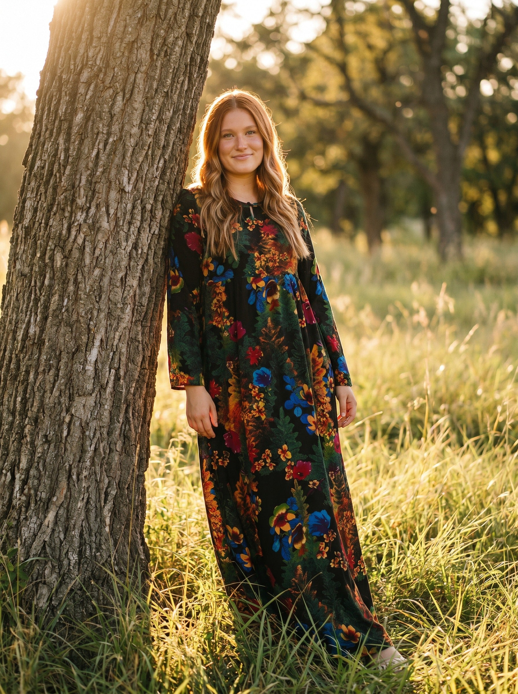 Sylvie Gathered Maxi Dress in Autumn Bouquet