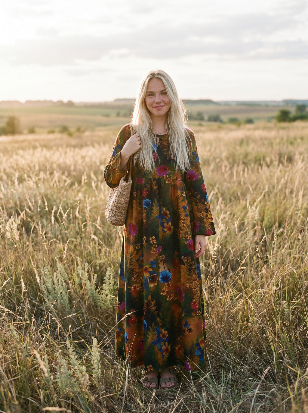 Sylvie Gathered Maxi Dress in Autumn Bouquet