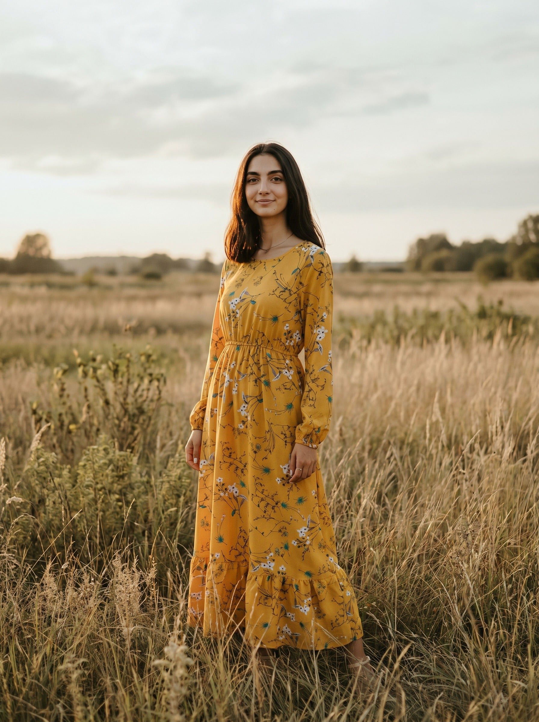 Delphine Puff Sleeve Maxi Dress in Fields of Gold