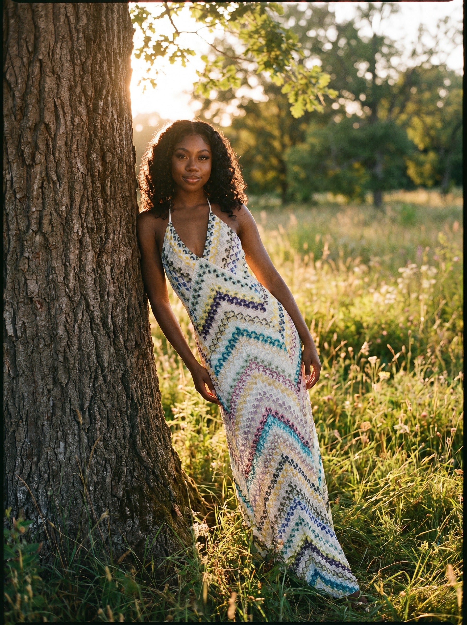 Sabine Halter Maxi Dress in Vintage Chevron