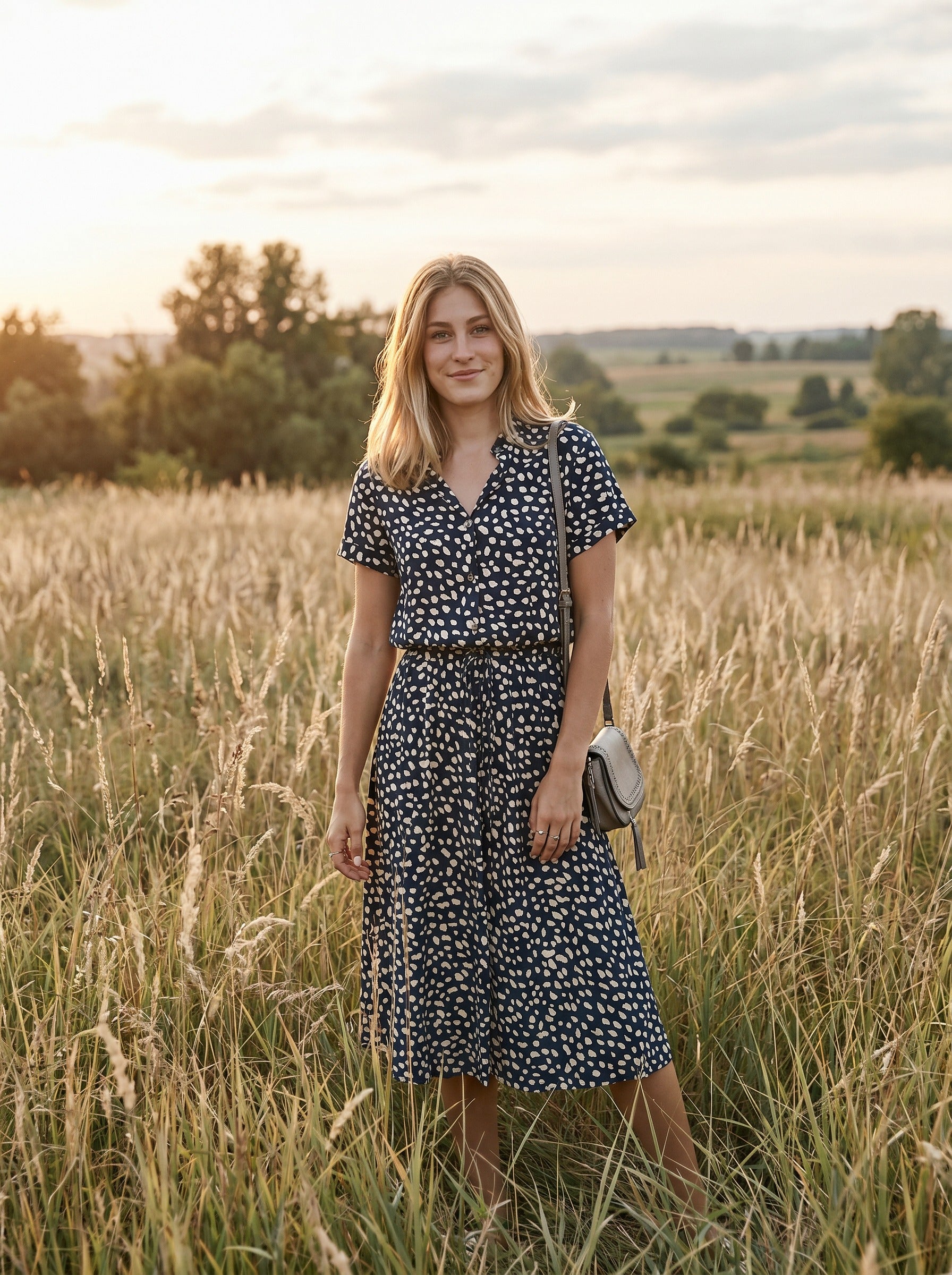 Rosalie Collared Midi Dress in Dappled Meadow