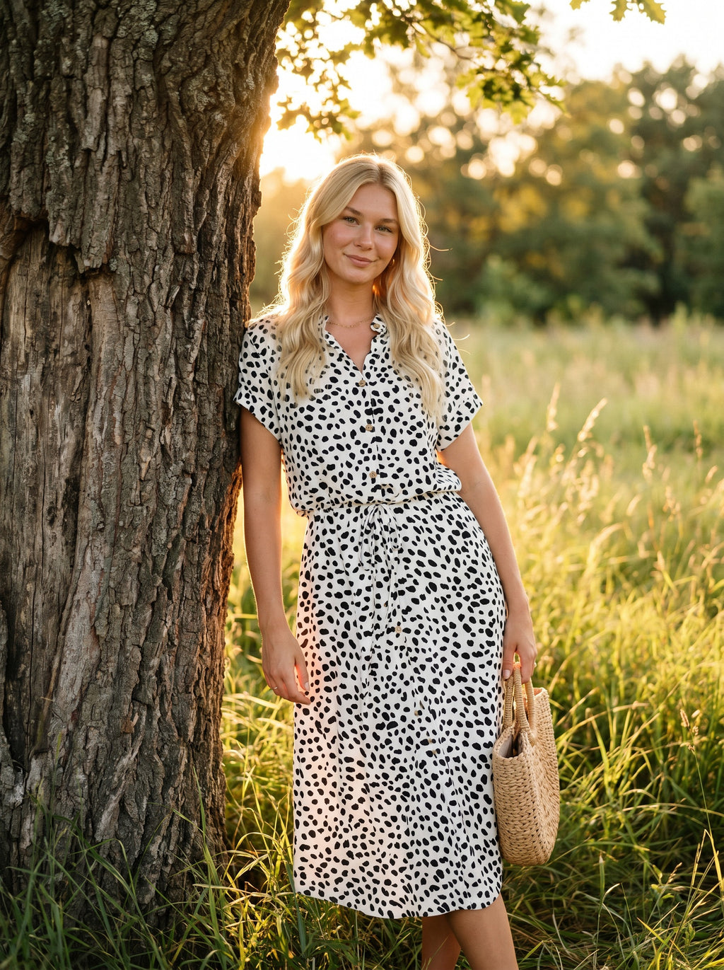 Rosalie Collared Midi Dress in Dappled Meadow