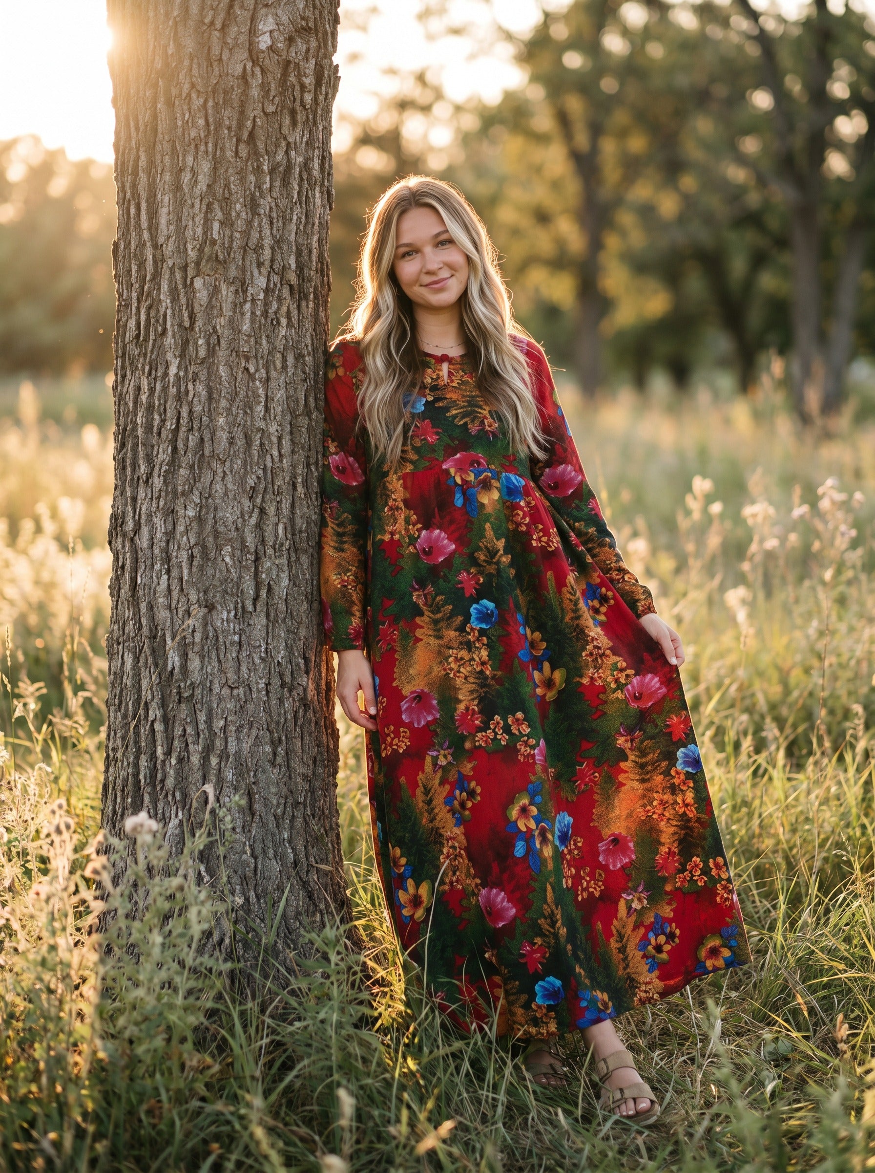 Sylvie Gathered Maxi Dress in Autumn Bouquet