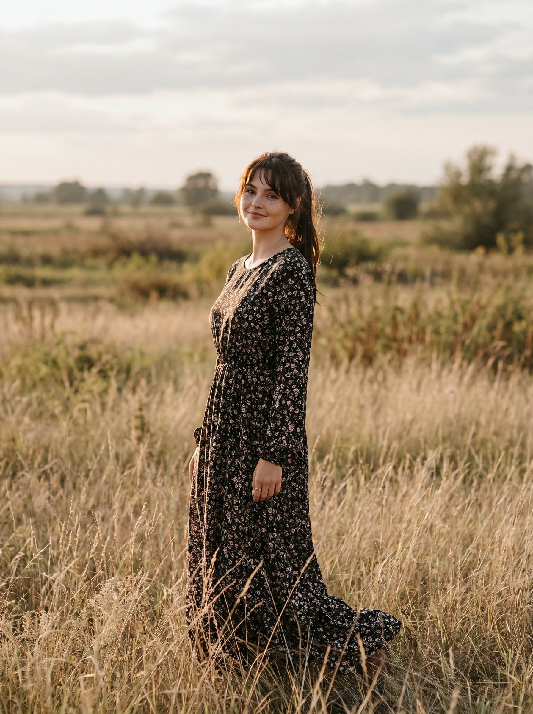 Clara Flounce Hem Maxi Dress in Scattered Daisies